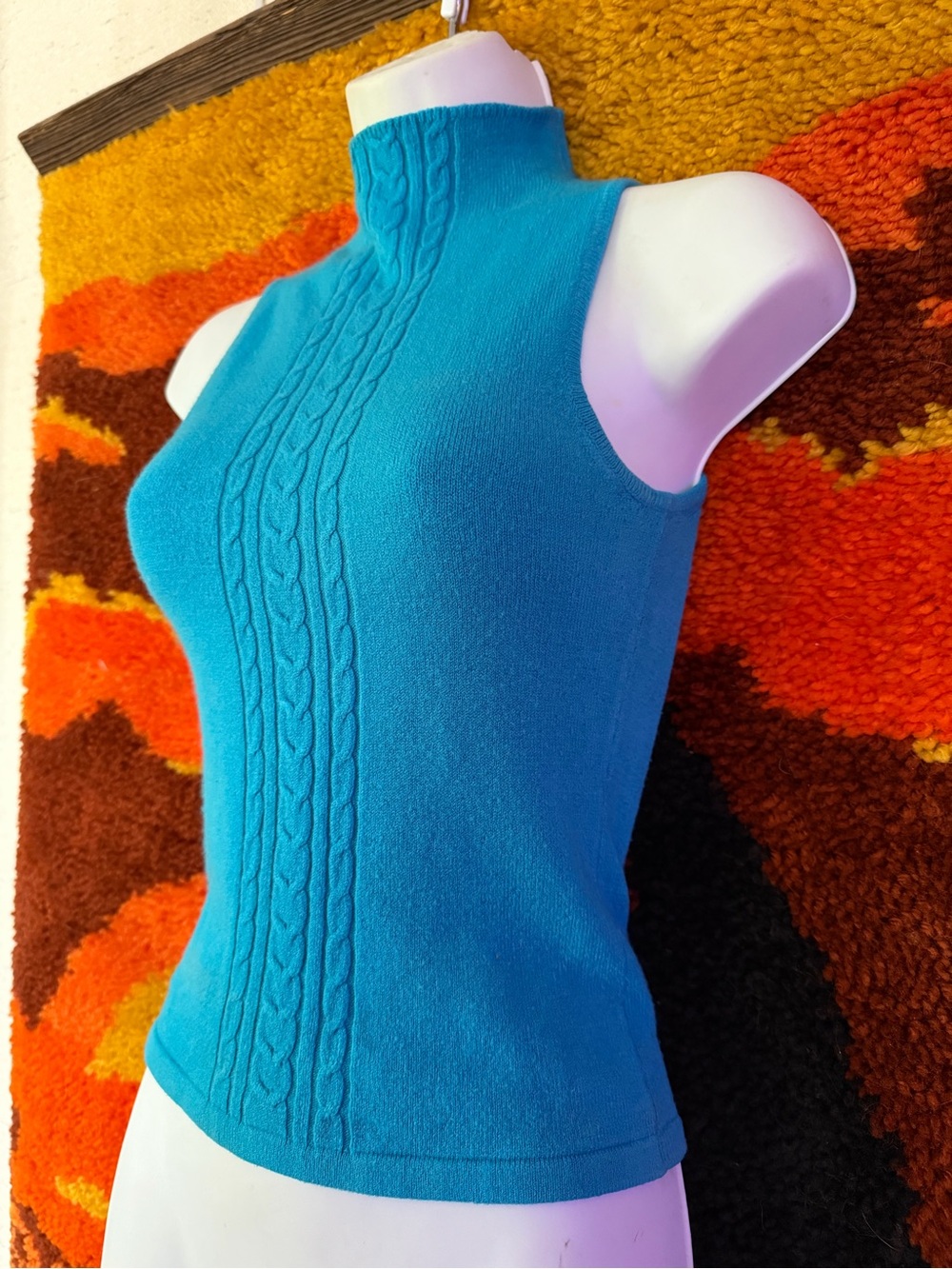 Sleeveless Cable Mock Neck Sweater - Teal